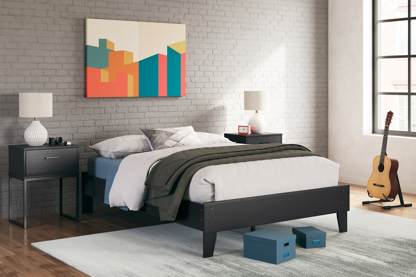 Socalle Full Platform Bed with Dresser and 2 Nightstands