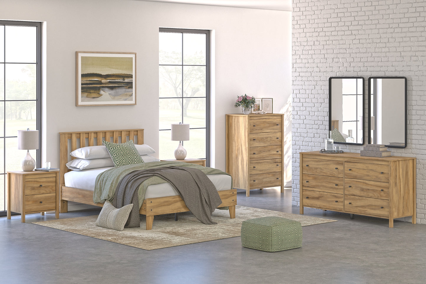 Bermacy Full Platform Bed with Dresser and Nightstand