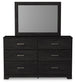 Belachime Full Panel Bed with Mirrored Dresser, Chest and 2 Nightstands